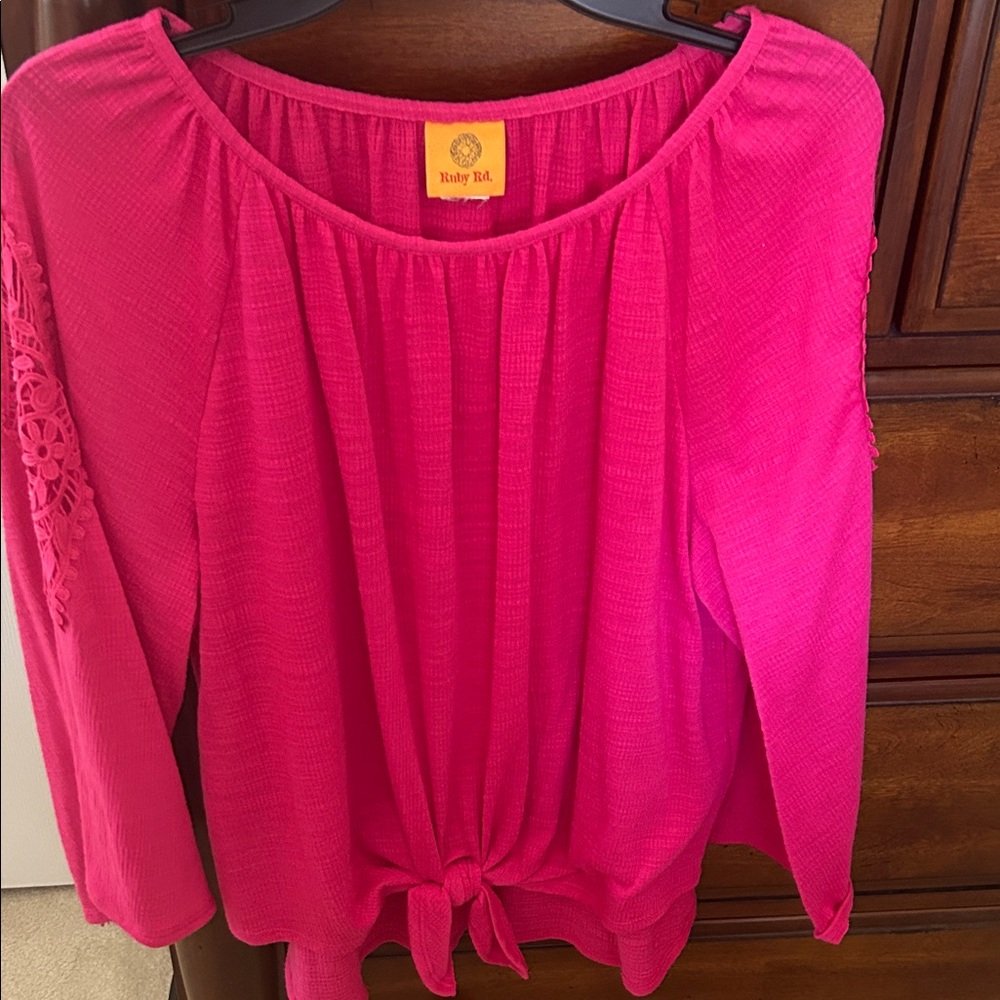 Ruby Rd. Fuchsia Blouse with Lace Sleeves